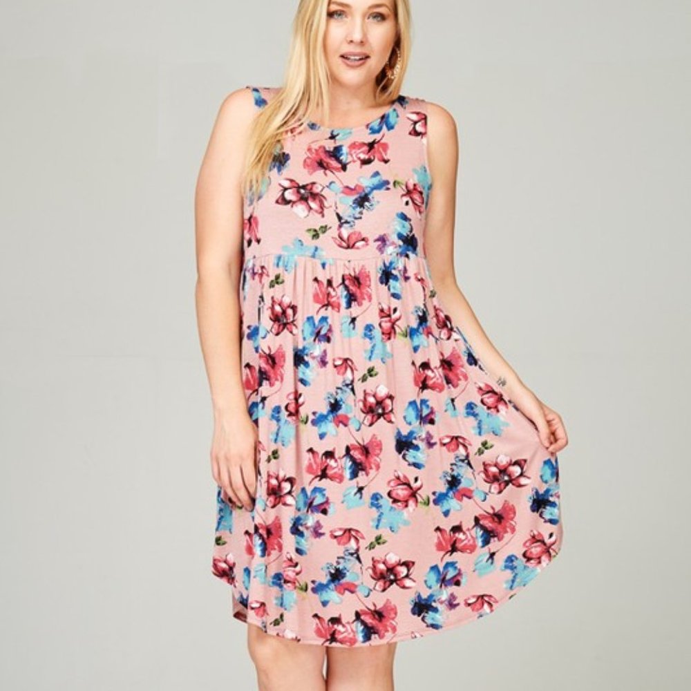 Mauve Pink Babydoll Tank Sleeveless Floral Dress